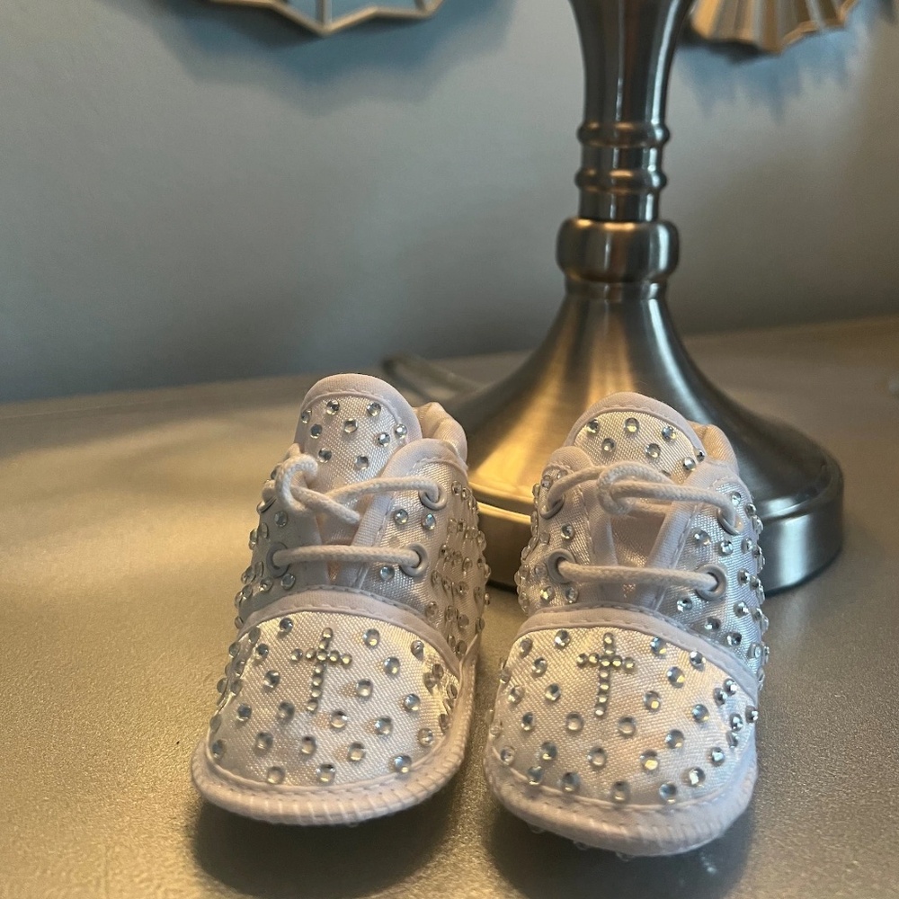 Rhinestone Crystal Bling Cross Christening Baptism Toddler Baby Laced Shoes